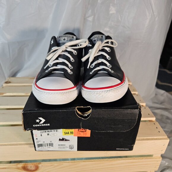 Converse All Star Low Top Sneakers Black Leather - Junior Size 4 - Picture 8 of 9